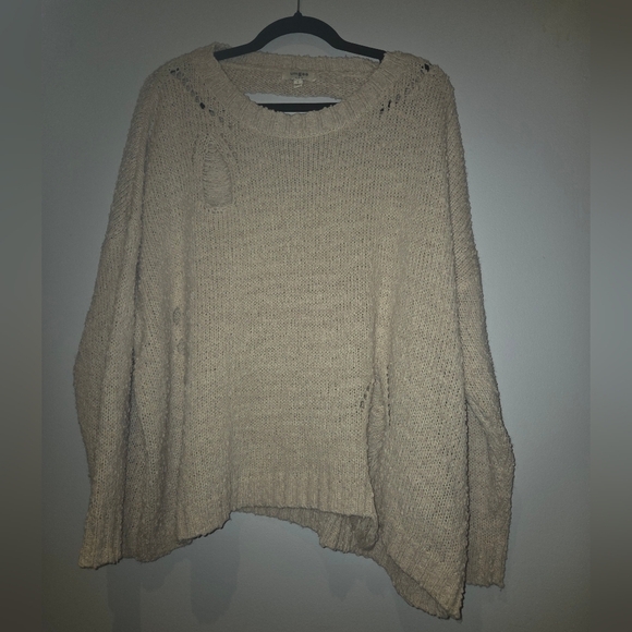 Umgee Womens Cream Crew Neck Sweater with Distressed Details EUC Size S - Picture 2 of 11